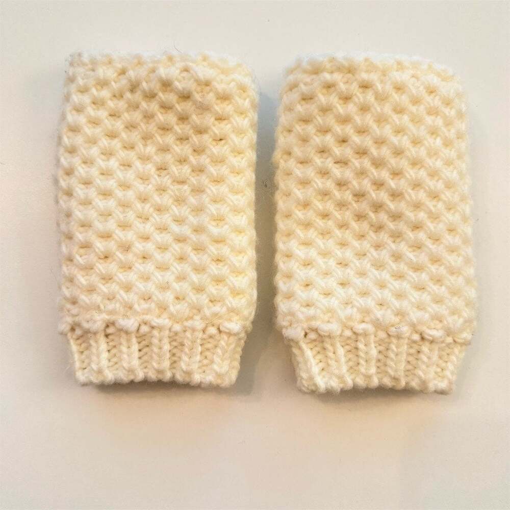 Fingerless Gloves Unisex One Size Ivory Chunky Knit Thumb Hole Wrist